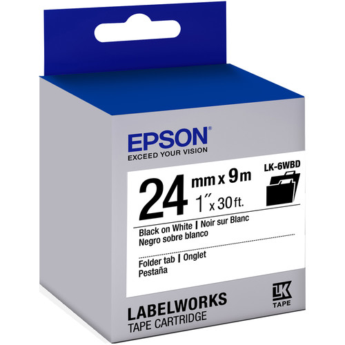 Epson LabelWorks Folder Tab LK Tape Black on White Cartridge (1" x 30')