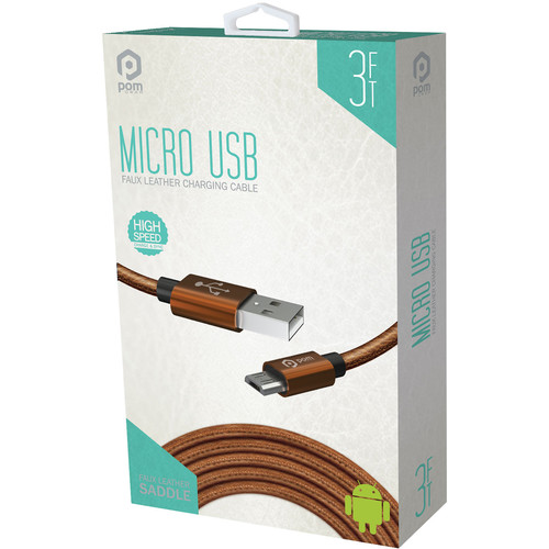 POM GEAR Micro-USB Type-B Male to USB Type-A Male Faux Leather Charging Cable (3', Saddle)