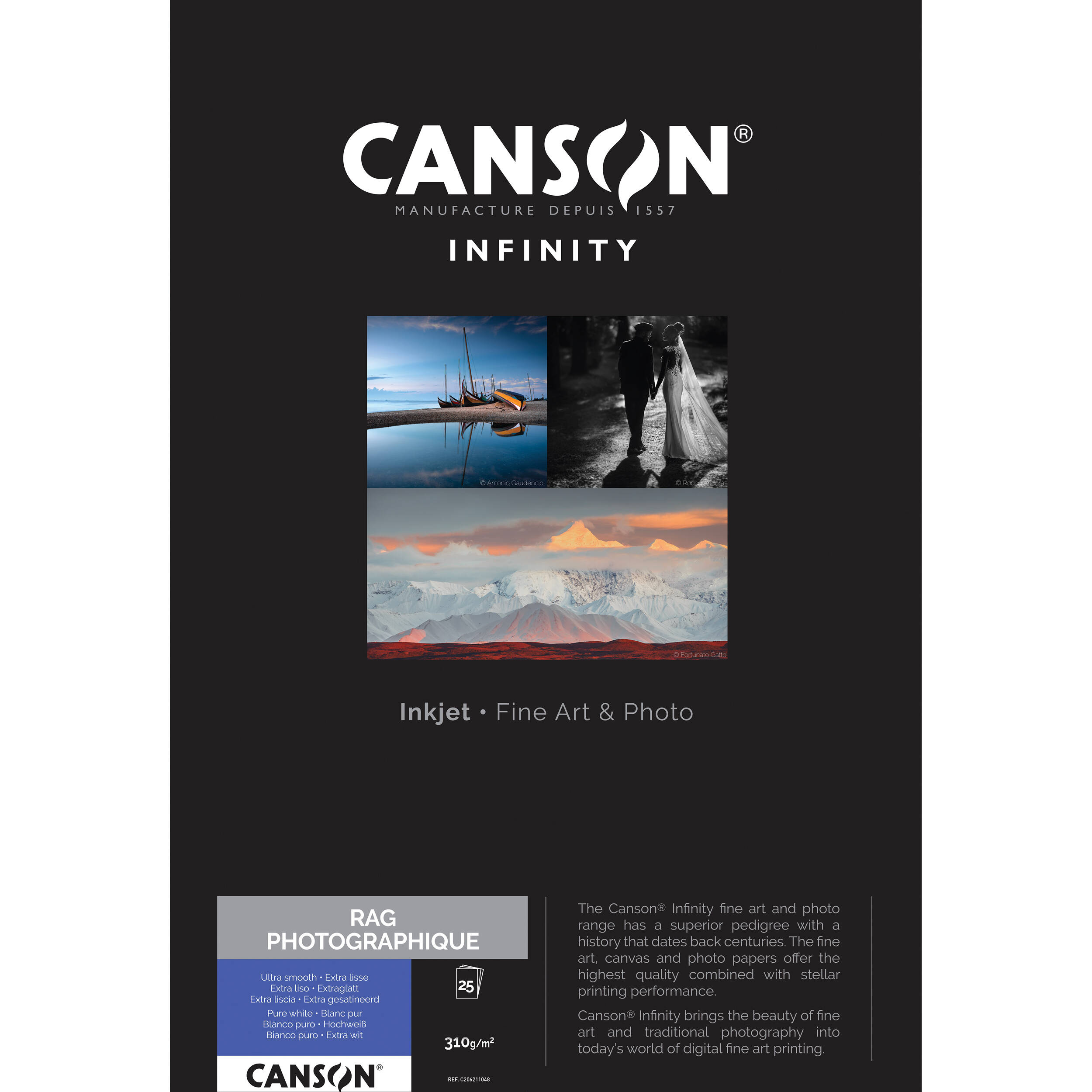 Canson Infinity Rag Photographique Paper (310 gsm, 17 x 22", 25 Sheets)