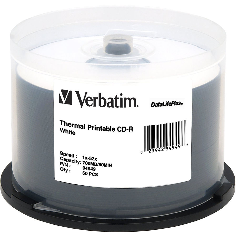 Verbatim CD-R 52x Write Once DataLifePlus White Thermal Printable Recordable Compact Disc (Spindle Pack of 50)