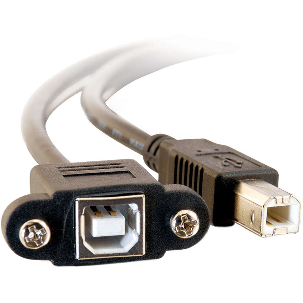 C2G Panel-Mount USB 2.0 Type-B Female to USB 2.0 Type B Male Cable (1', Black)