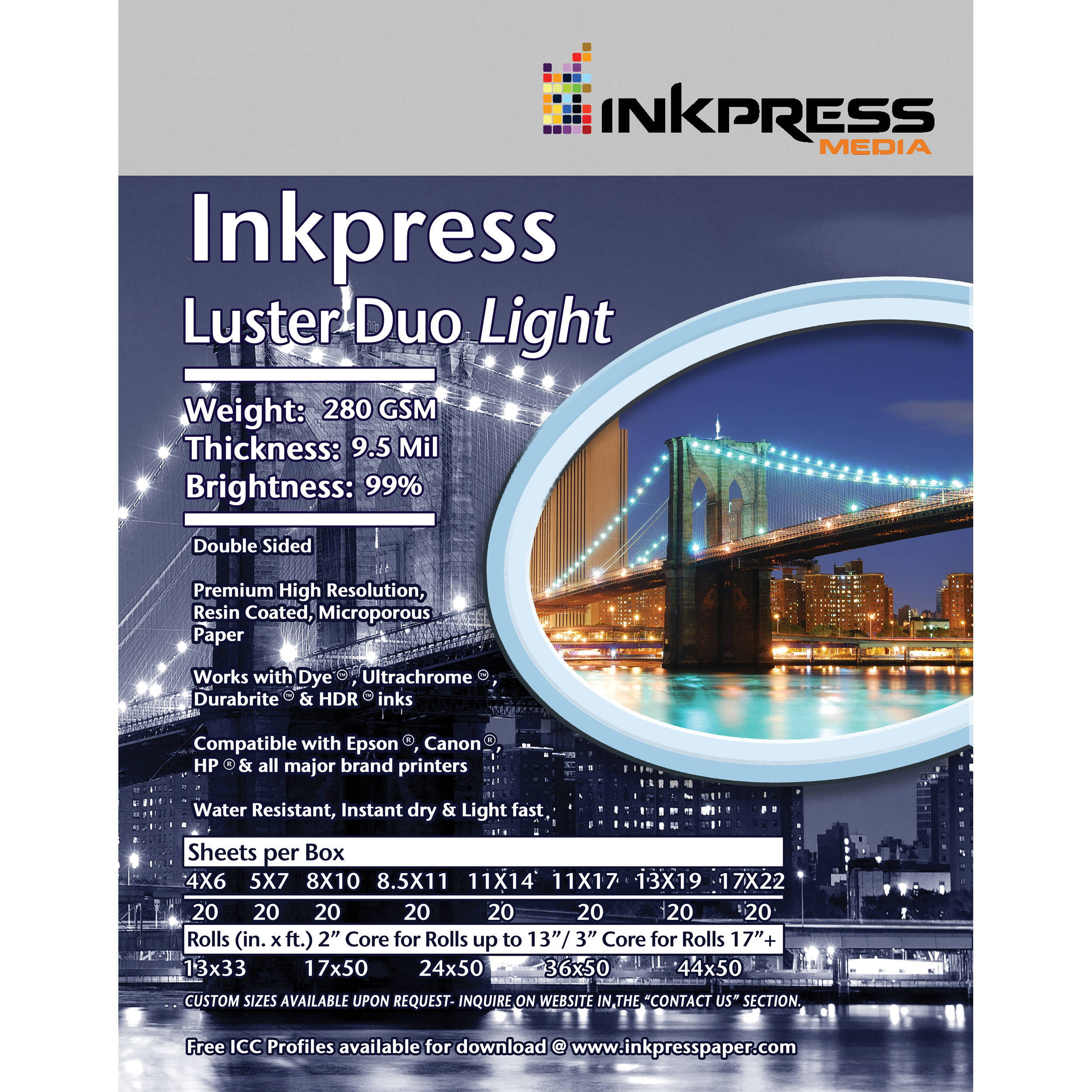 Inkpress Media Luster Duo Light Double-Sided Photo Inkjet Paper (17" x 50' Roll)