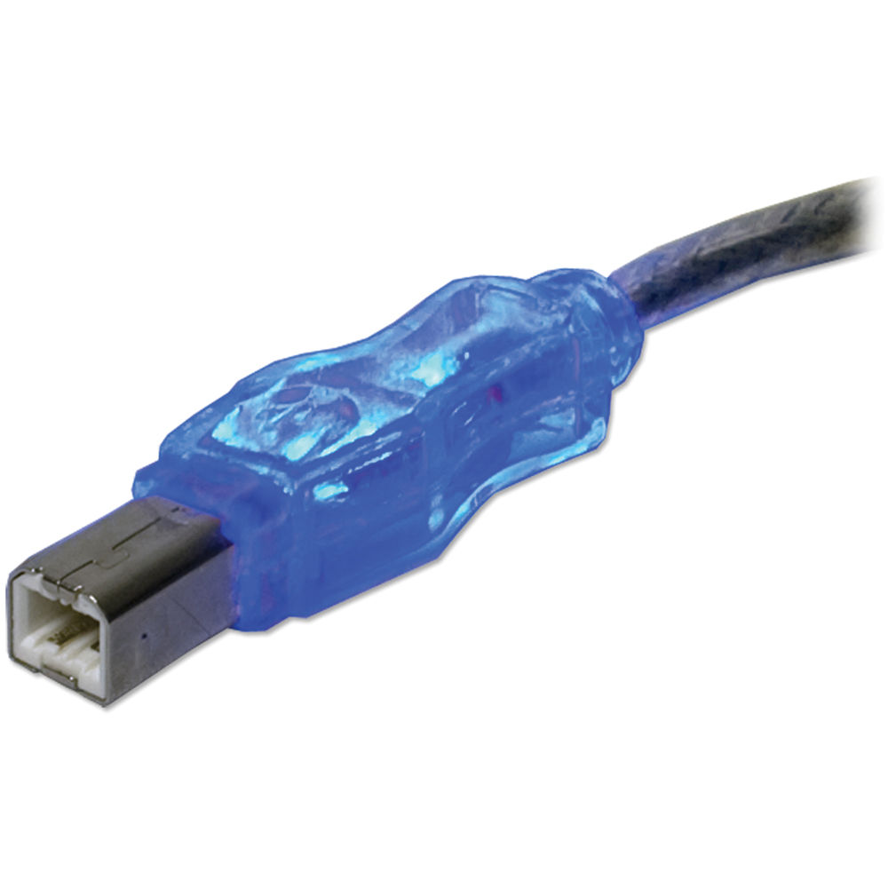 QVS USB 2.0 Male A to B Translucent Cable with Blue LEDs (3', Silver)
