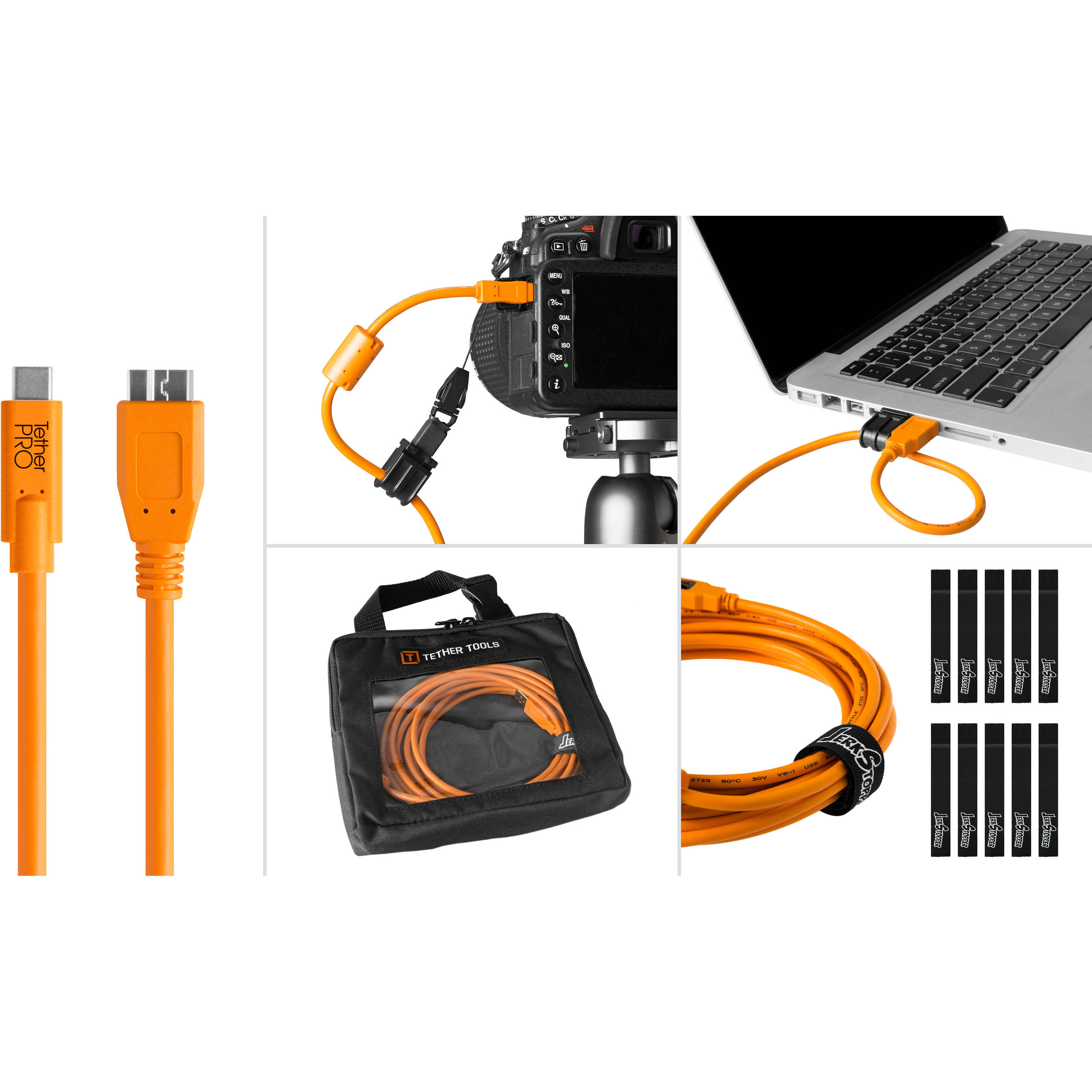 Tether Tools Starter Tethering Kit with USB 3.0 Type-C to Micro-B Cable (15', Orange)